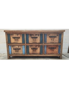 Ancien meuble d'atelier six tiroirs caisses