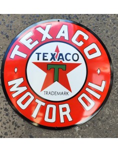 Plaque émaillée bombé Texaco motor oil pub garage diam 50 cm