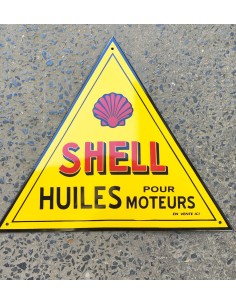 Plaque émaillée bombé triangle Shell huiles moteurs déco pub garage