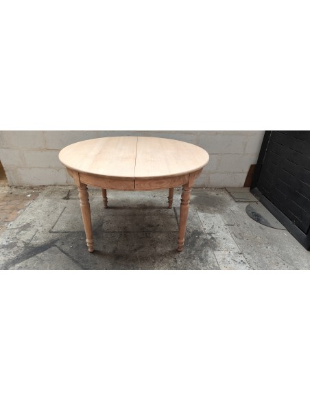 Rare table ronde Trottel avec deux allonges bois brut