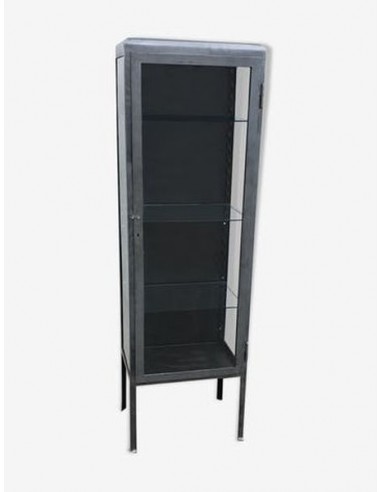 Petite vitrine industrielle 1 porte 50x35x72 cm en fer anthracite